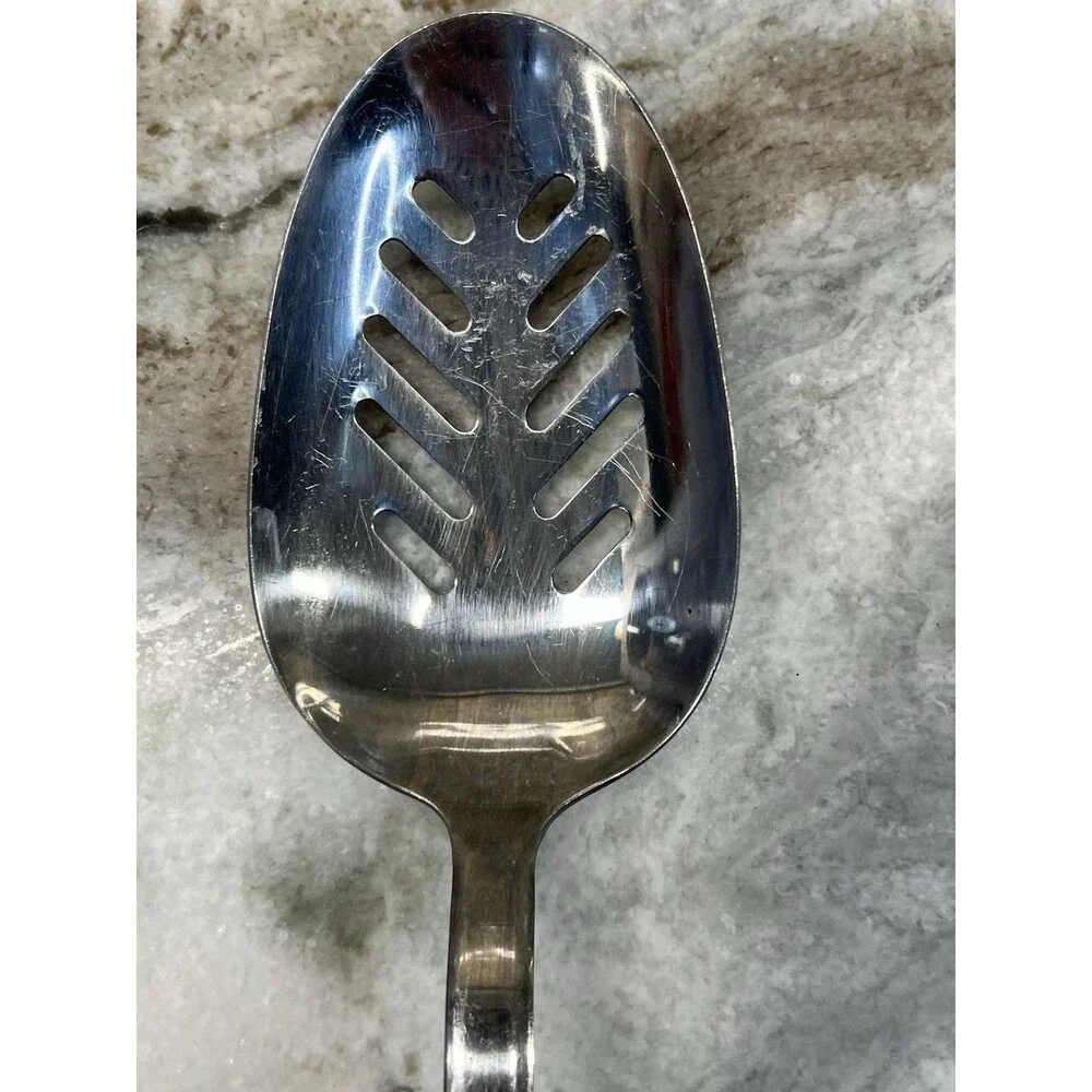 Ski & Sea Stainless Serving Slotted Spoon Black Handle 13” Japan EUC